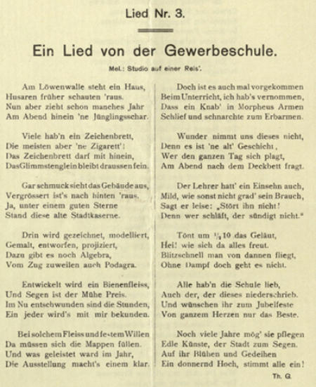 Lied anlässlich des Gewerbeschul-Jubiläums 1911