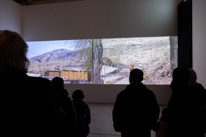 Die Arbeit 'Hostile Landscapes' von Hanwen Zhang während der Eröffnung.